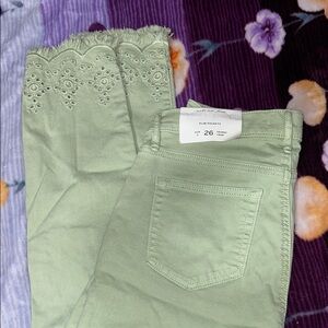 LOFT Green Eyelet Hem Jeans